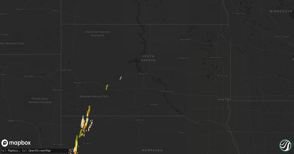 Hail map in South Dakota on May 21, 2021