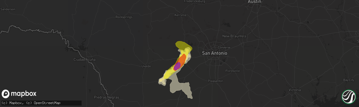 Hail map in Hondo, TX on May 21, 2022