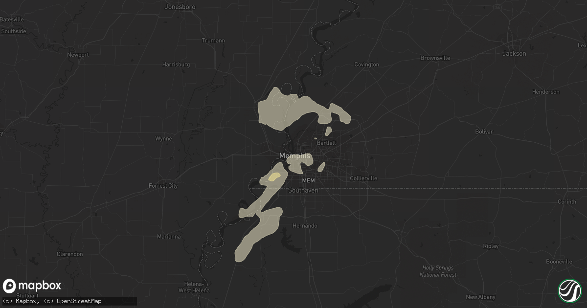 Hail map in Memphis, TN on May 21, 2022