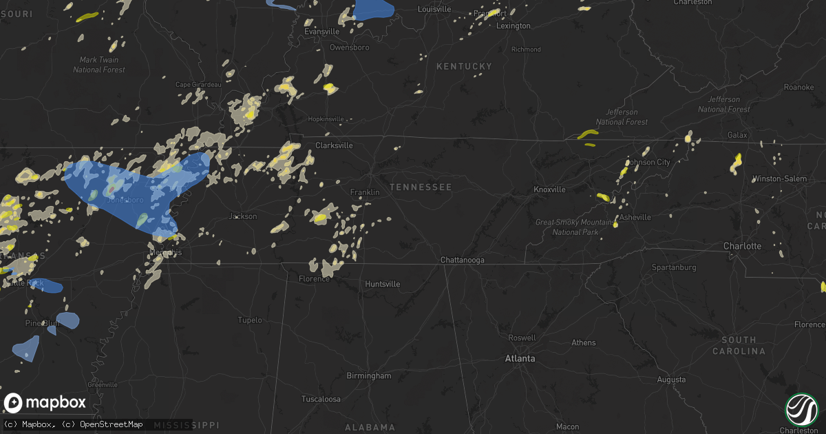 Hail map in Tennessee on May 21, 2022