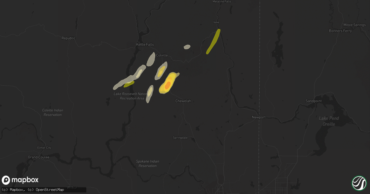 Hail map in Chewelah, WA on May 21, 2023