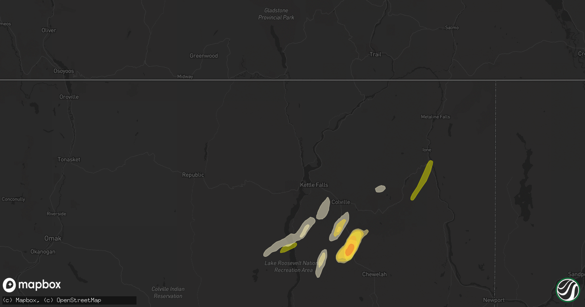 Hail map in Kettle Falls, WA on May 21, 2023