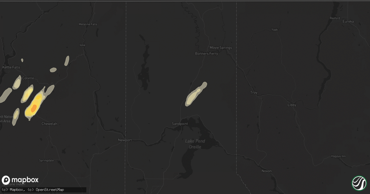 Hail map in Sandpoint, ID on May 21, 2023