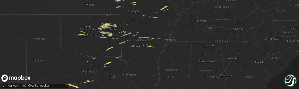 Hail map in Arkansas on May 21, 2024