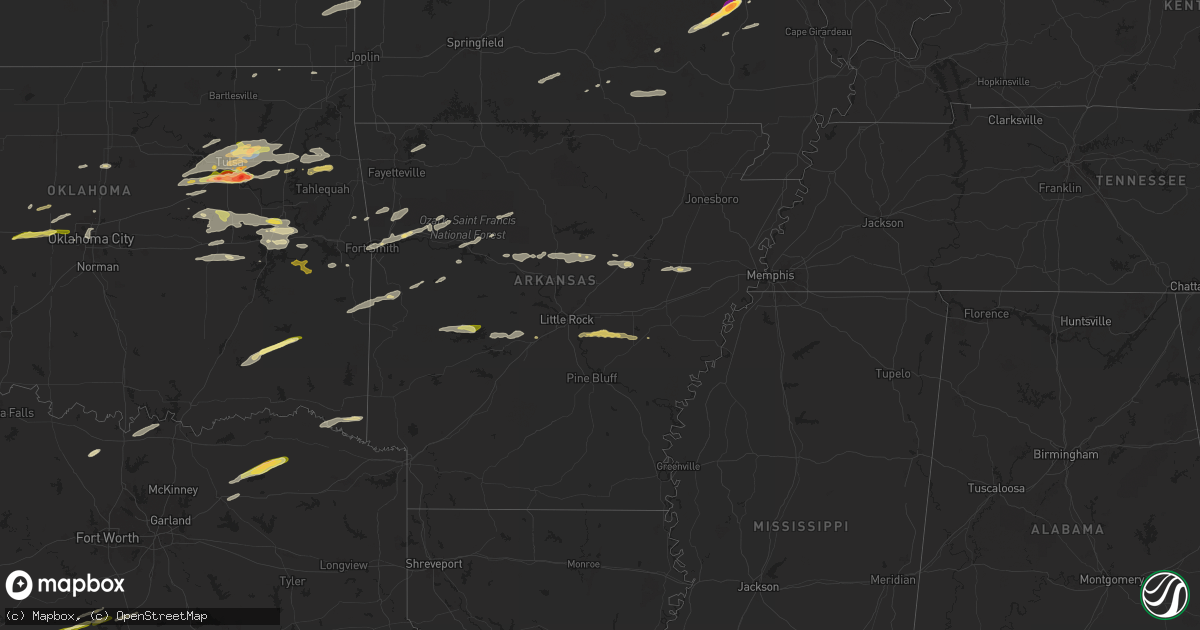 Hail map in Arkansas on May 21, 2024