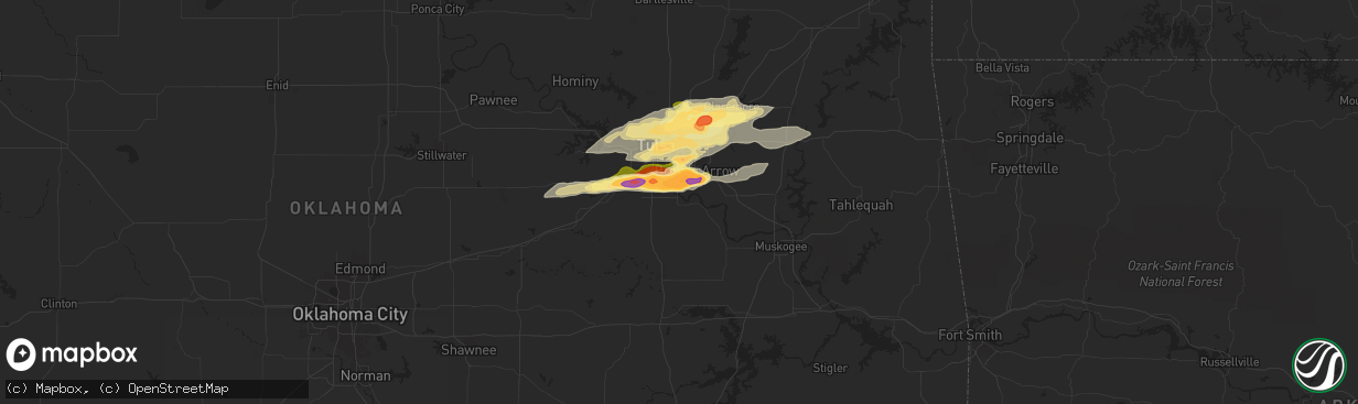 Hail map in Bixby, OK on May 21, 2024