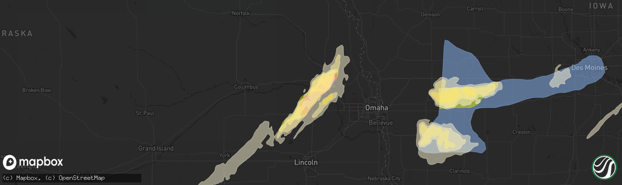 Hail map in Cedar Bluffs, NE on May 21, 2024