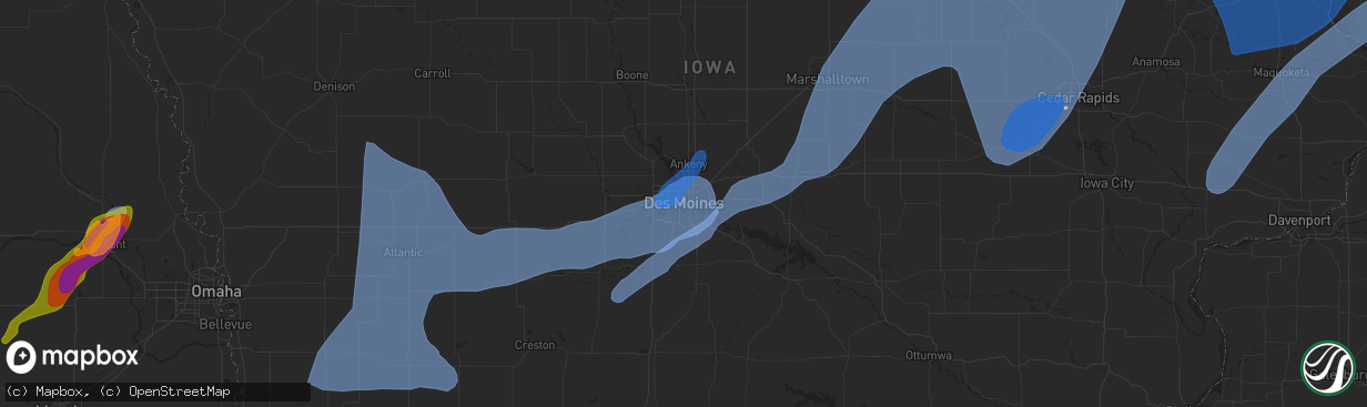 Hail map in Des Moines, IA on May 21, 2024