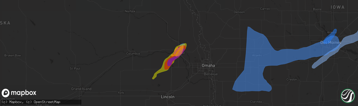 Hail map in Fremont, NE on May 21, 2024