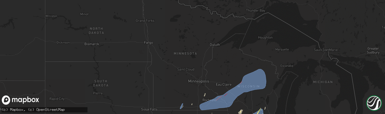 Hail map in Minnesota on May 21, 2024