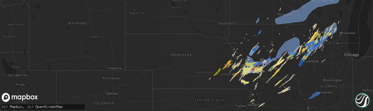 Hail map in Nebraska on May 21, 2024