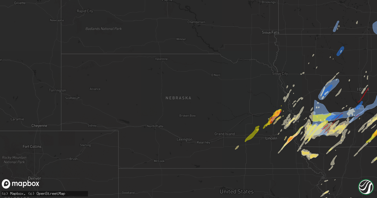 Hail map in Nebraska on May 21, 2024