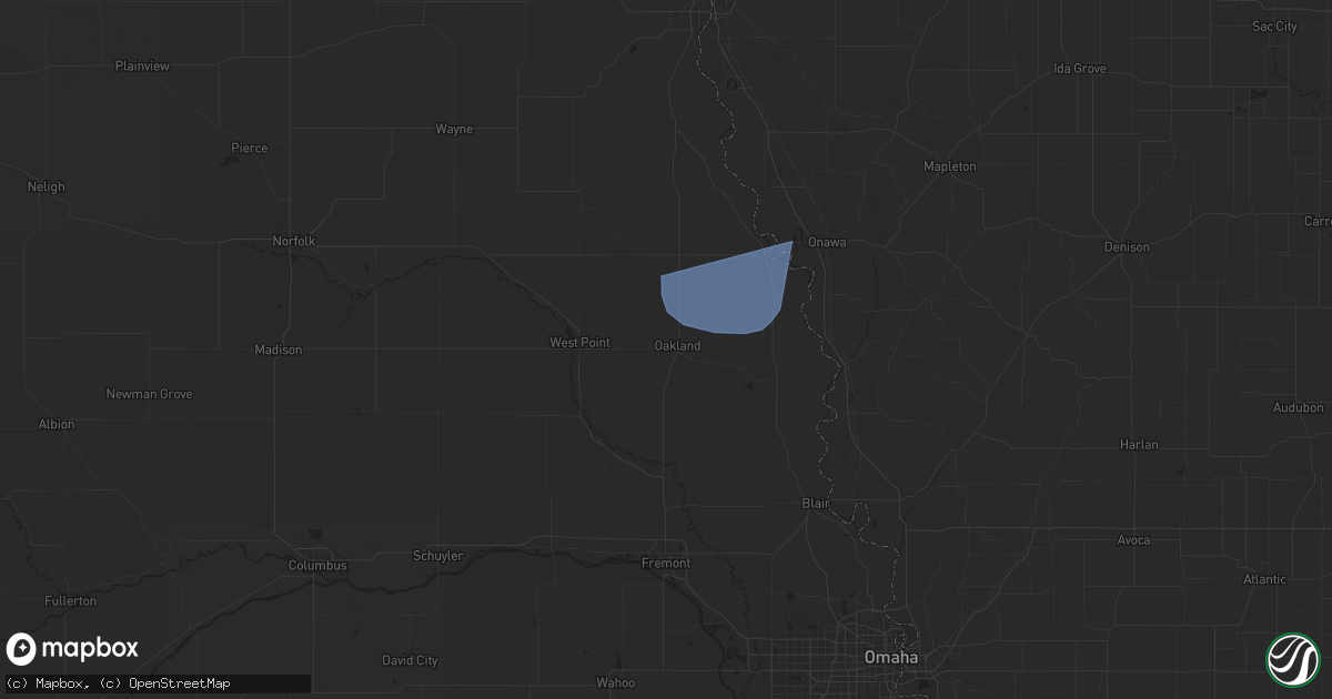 Hail map in Oakland, NE on May 21, 2024