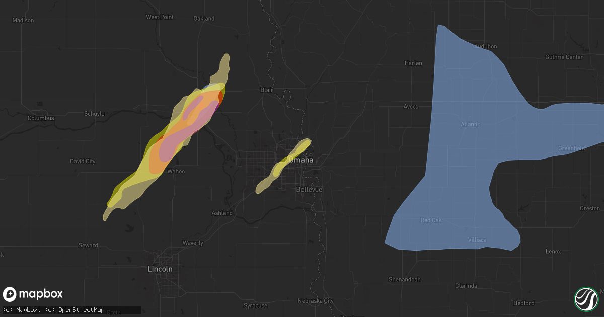 Hail map in Omaha, NE on May 21, 2024