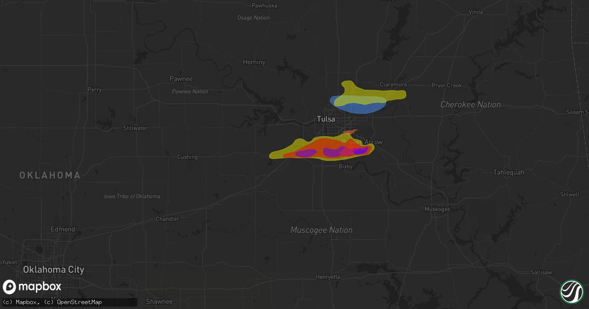 Hail map in Sapulpa, OK on May 21, 2024