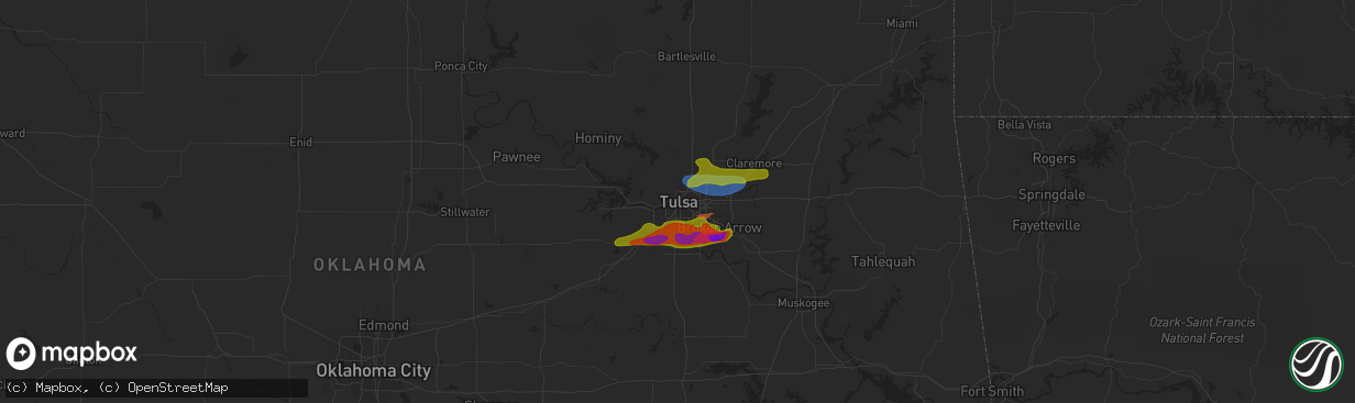 Hail map in Tulsa, OK on May 21, 2024