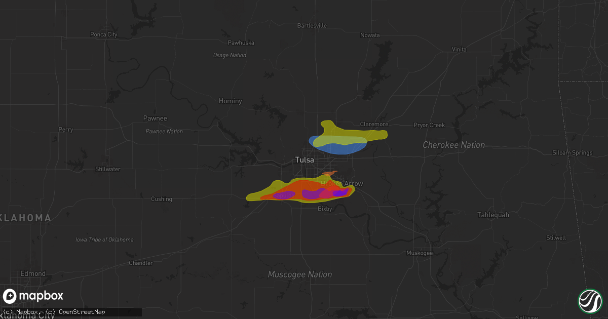 Hail map in Tulsa, OK on May 21, 2024