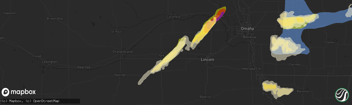 Hail map in Utica, NE on May 21, 2024