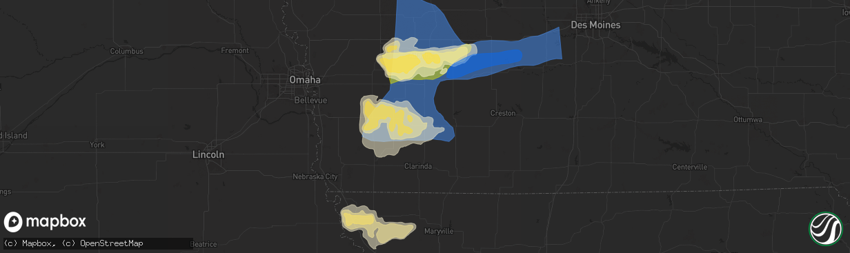 Hail map in Villisca, IA on May 21, 2024