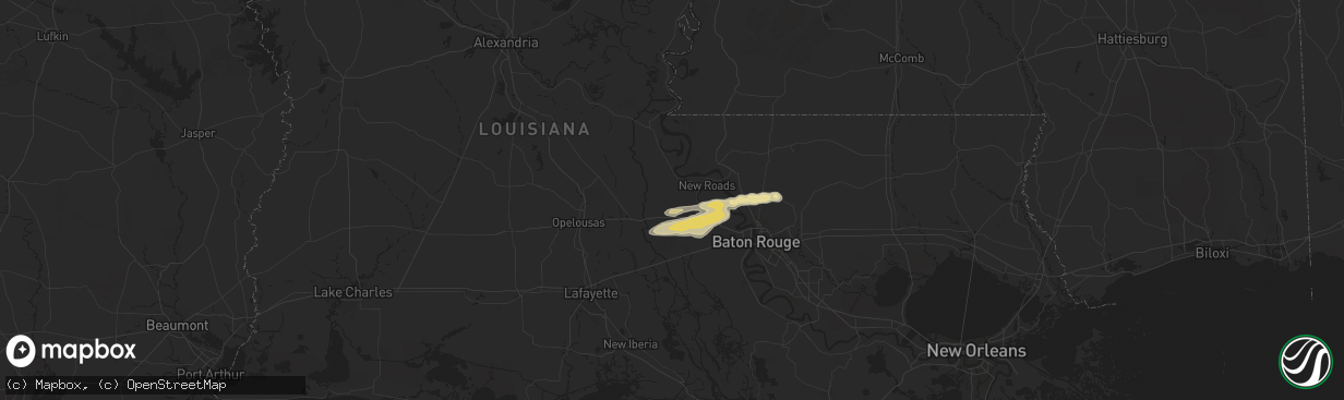 Hail map in Fordoche, LA on May 21, 2025