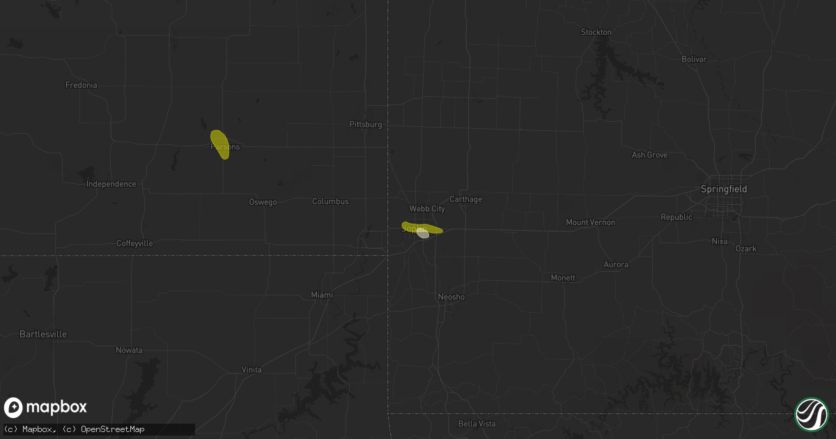 Hail map in Joplin, MO on May 21, 2025