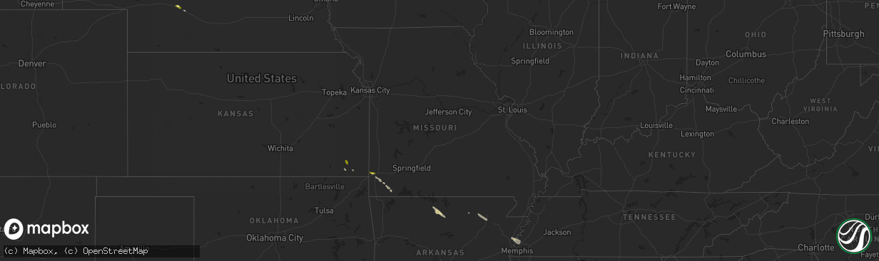 Hail map in Missouri on May 21, 2025