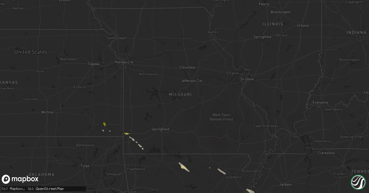 Hail map in Missouri on May 21, 2025
