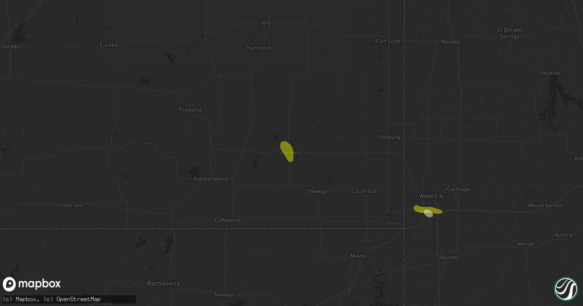 Hail map in Parsons, KS on May 21, 2025