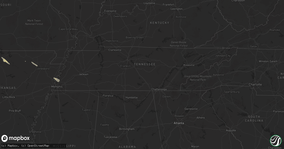 Hail map in Tennessee on May 21, 2025