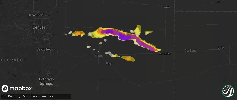 Hail map in Arriba, CO on May 21, 2026