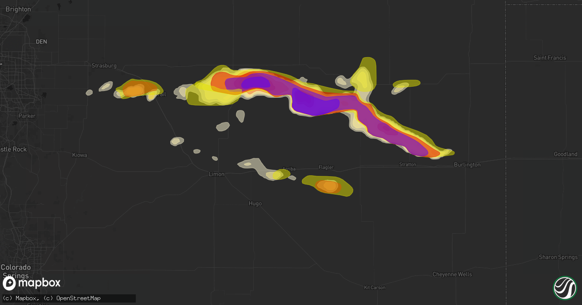 Hail map in Arriba, CO on May 21, 2026