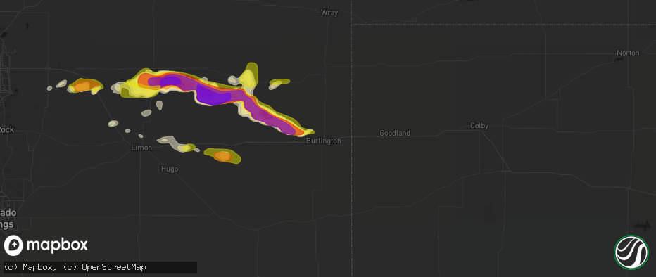 Hail map in Burlington, CO on May 21, 2026
