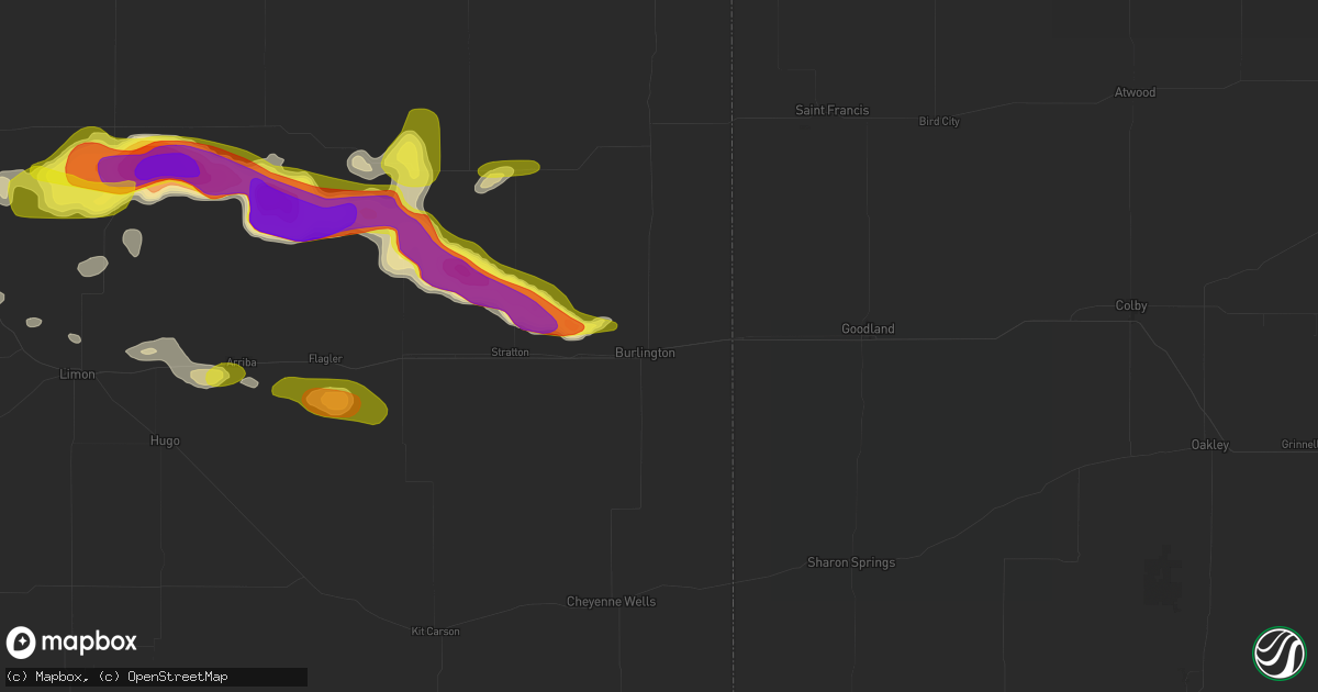 Hail map in Burlington, CO on May 21, 2026