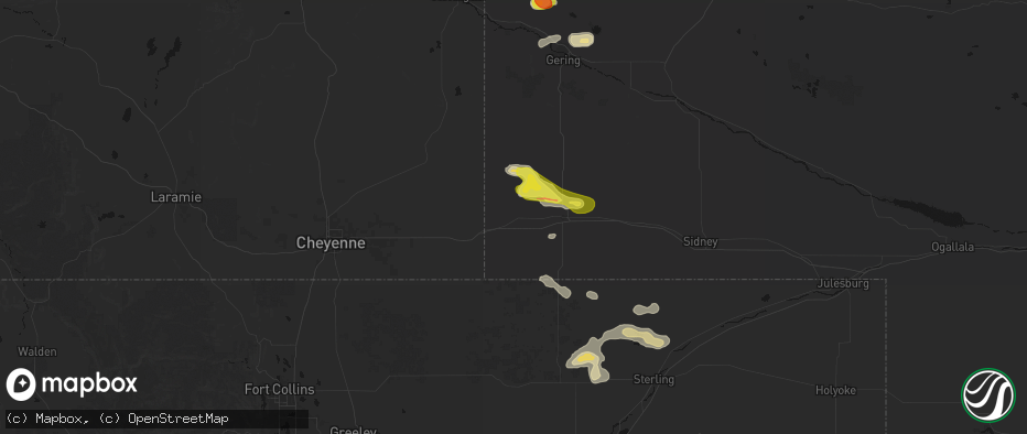 Hail map in Bushnell, NE on May 21, 2026