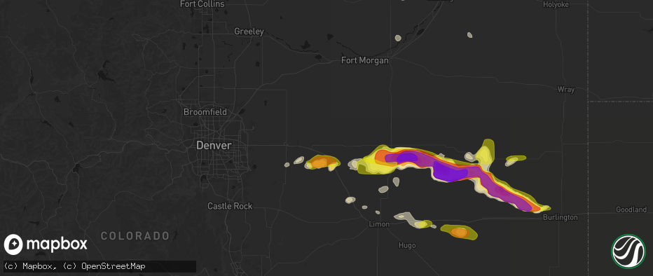 Hail map in Byers, CO on May 21, 2026