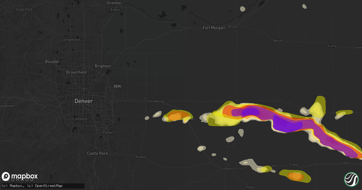 Hail map in Byers, CO on May 21, 2026