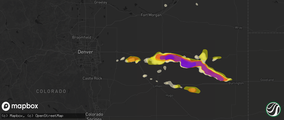 Hail map in Deer Trail, CO on May 21, 2026