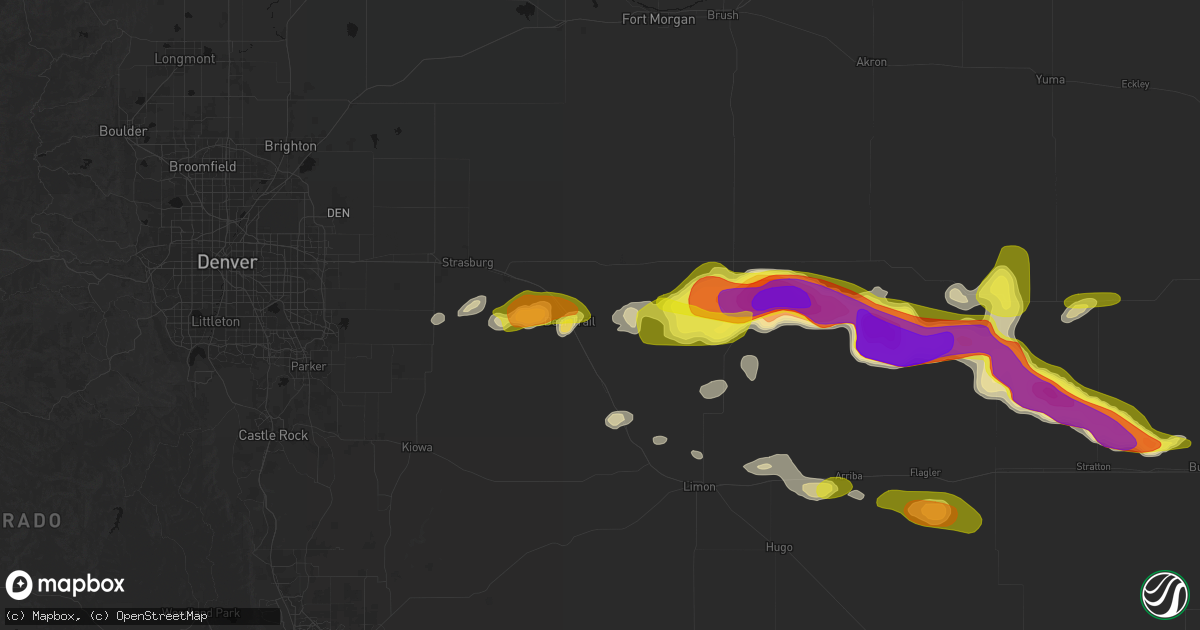 Hail map in Deer Trail, CO on May 21, 2026
