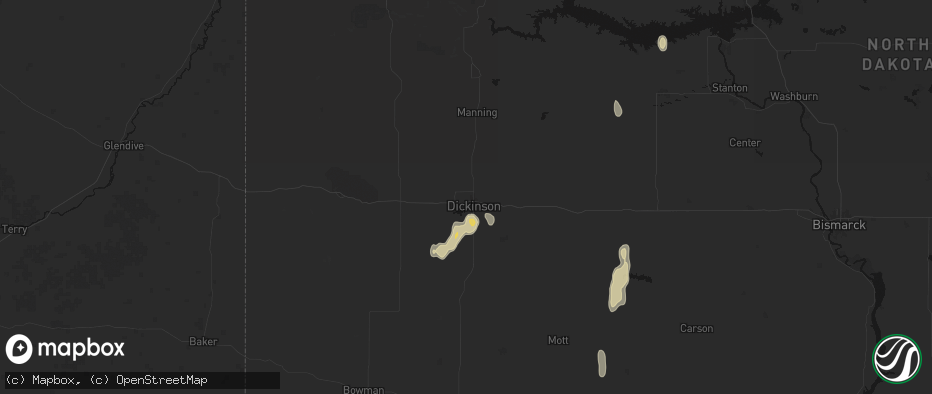 Hail map in Dickinson, ND on May 21, 2026