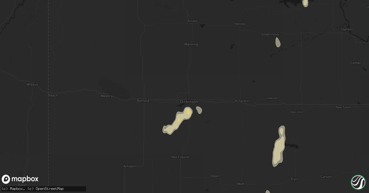 Hail map in Dickinson, ND on May 21, 2026