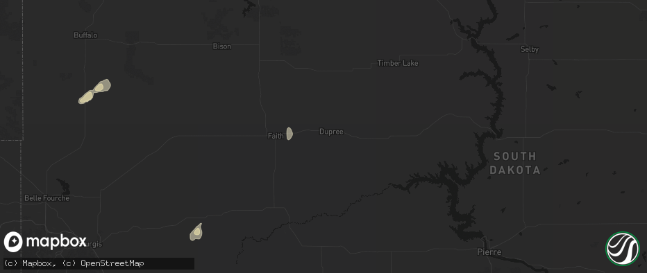 Hail map in Dupree, SD on May 21, 2026