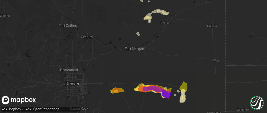 Hail map in Fort Morgan, CO on May 21, 2026