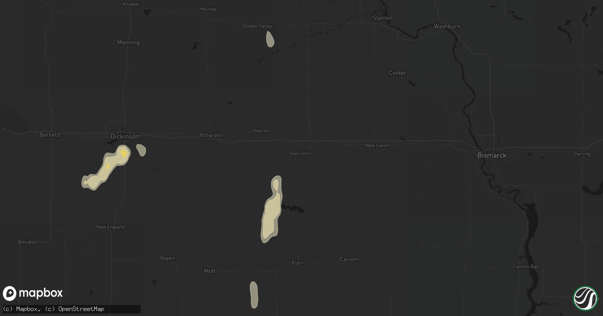 Hail map in Glen Ullin, ND on May 21, 2026