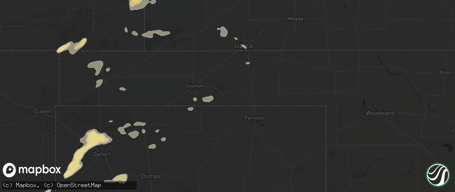 Hail map in Hardesty, OK on May 21, 2026