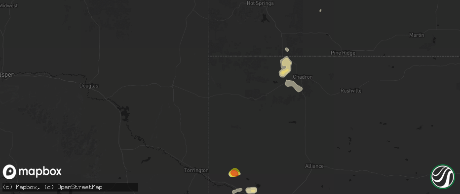 Hail map in Harrison, NE on May 21, 2026