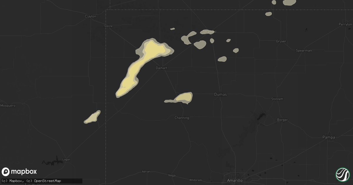 Hail map in Hartley, TX on May 21, 2026