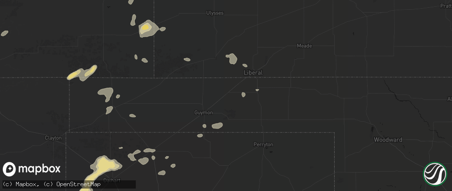 Hail map in Hooker, OK on May 21, 2026