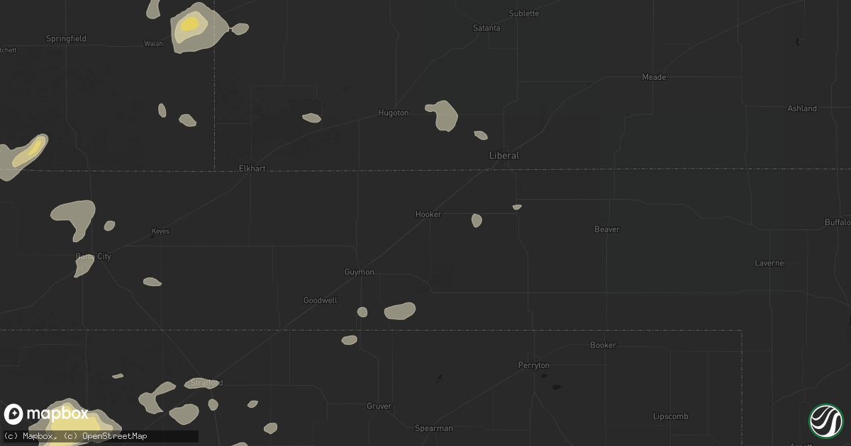 Hail map in Hooker, OK on May 21, 2026
