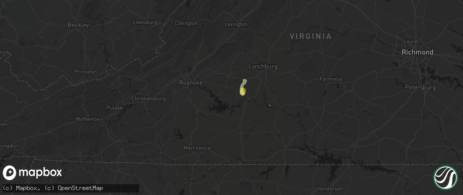 Hail map in Huddleston, VA on May 21, 2026