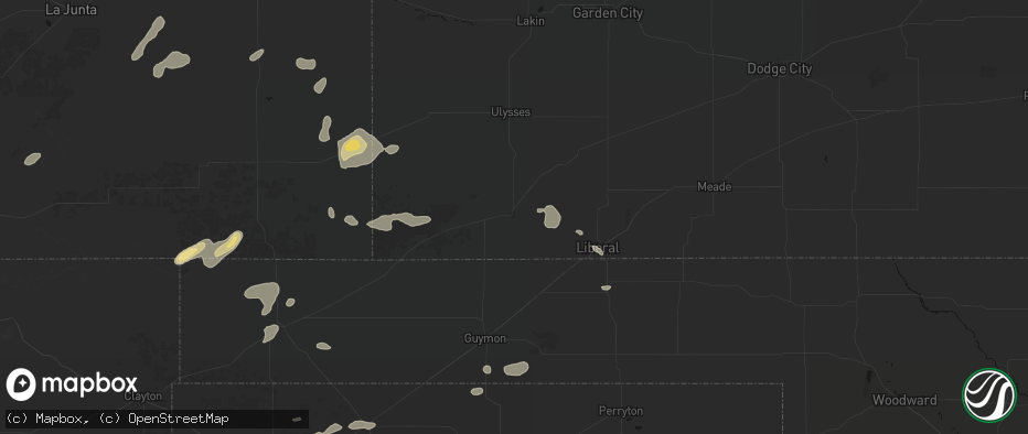 Hail map in Hugoton, KS on May 21, 2026